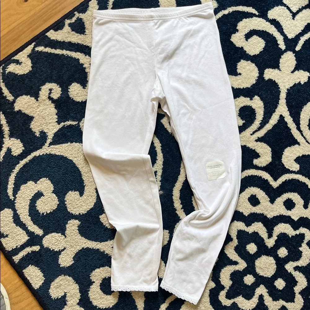Old Navy Classic White Cotton Dress Leggings Lace Trim Hem New